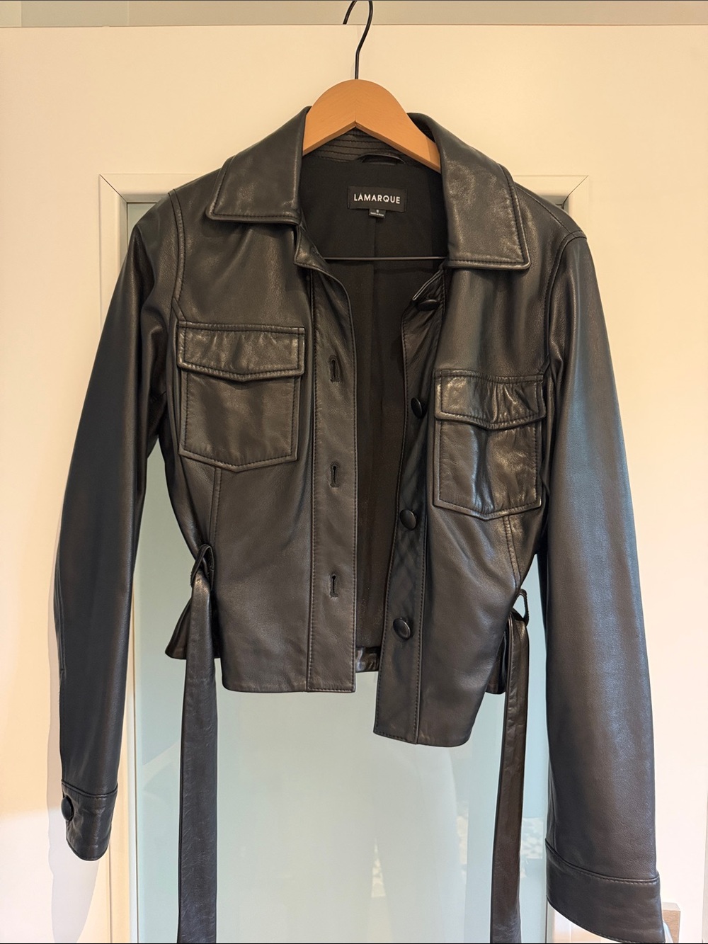 Lamarque Black Leather Belted Utility Jacket